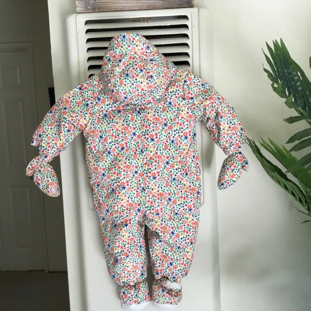 GAP White Floral Print One-Piece Footie